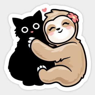 Funny Cat Sloth Loves Black Kitty Cat Sticker